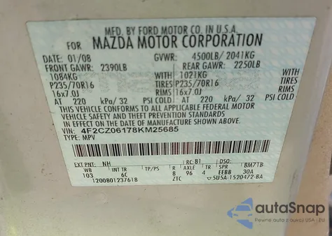 2008 Mazda Tribute S Grand Touring from USA, damaged, VIN 4F2CZ06178KM25685